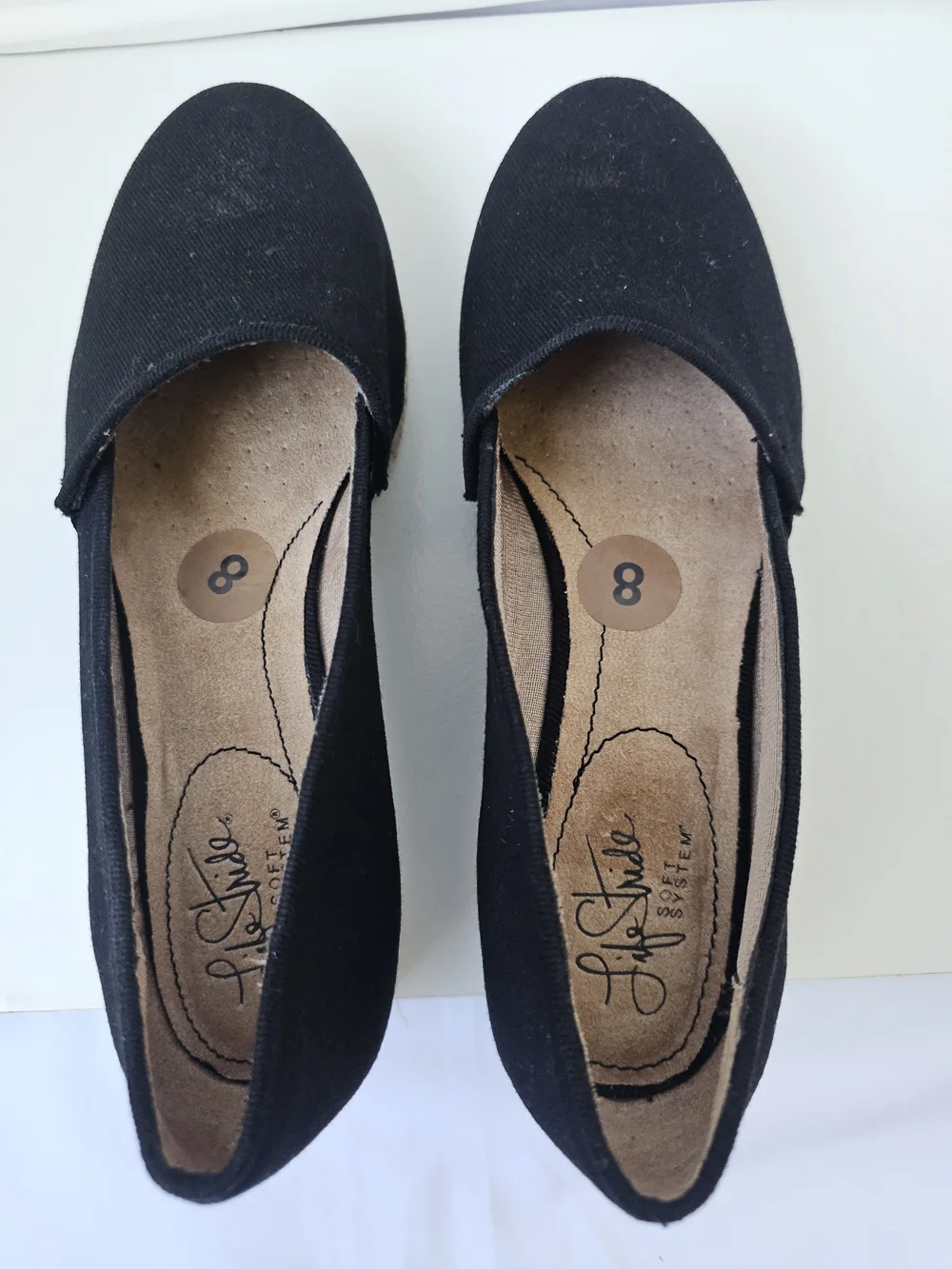 NWOT LifeStride Black Canvas Espadrille Platform Wedges - Size 8